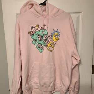 Rick And Morty Adult Swim Size Large Mens Pink Hooded Sweatshirt.